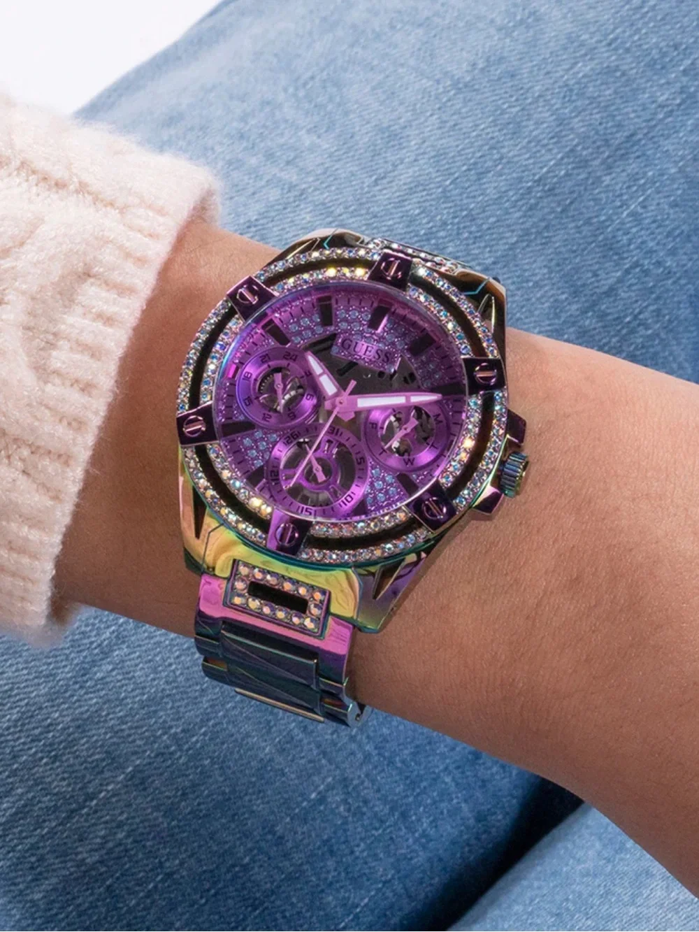 GUESS Ladies Iridescent Multi-function Watch Crystal-Accent Women's Watch - Picture 2 of 6